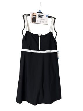 Lands' End Black Swim Dress with White Straps